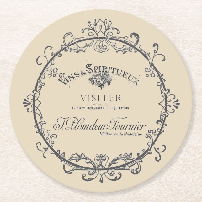 Vintage French Label Paper Coasters (Front)