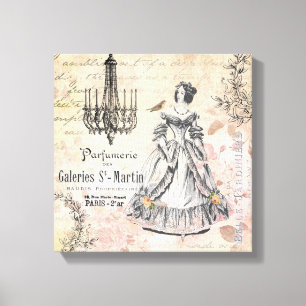 Vintage French lady stretched canvas