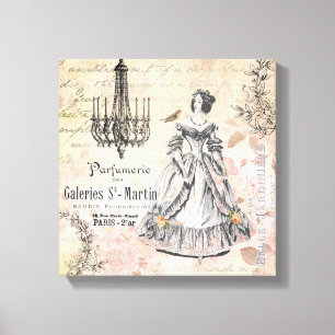 Vintage French lady stretched canvas Print