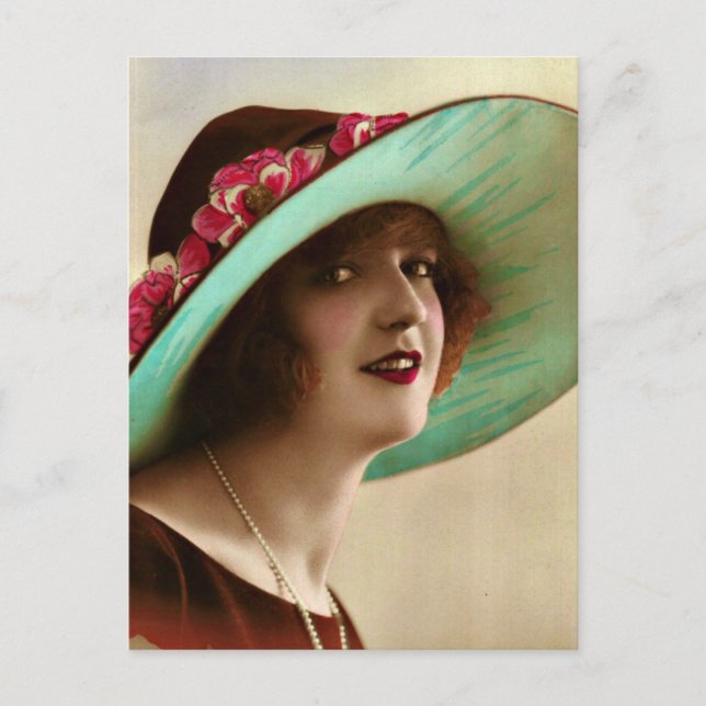 Vintage French Lady w/ Big Hat Postcard (Front)
