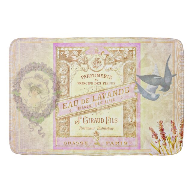 Vintage French Lavender Perfume Collage Bath Mat (Front)