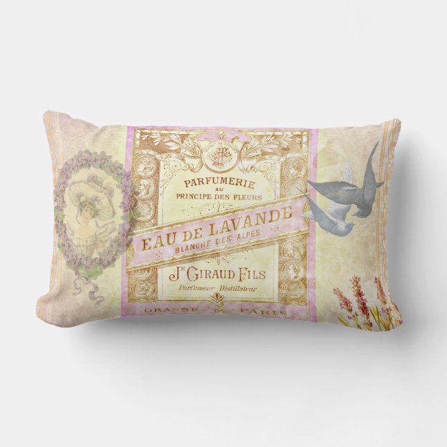 Vintage French Lavender Perfume Collage Lumbar Cushion (Front)