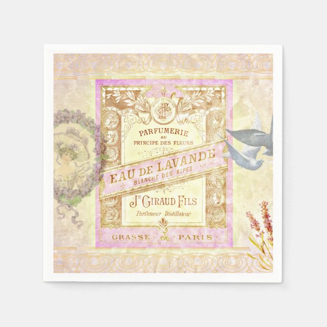 Vintage French Lavender Perfume Collage Napkin (Front)