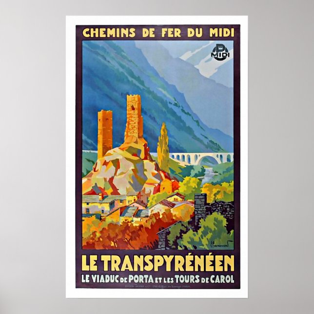 Vintage French Le Transpyrénéen Travel Poster (Front)