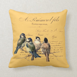 Vintage French Letter and Birds Cushion