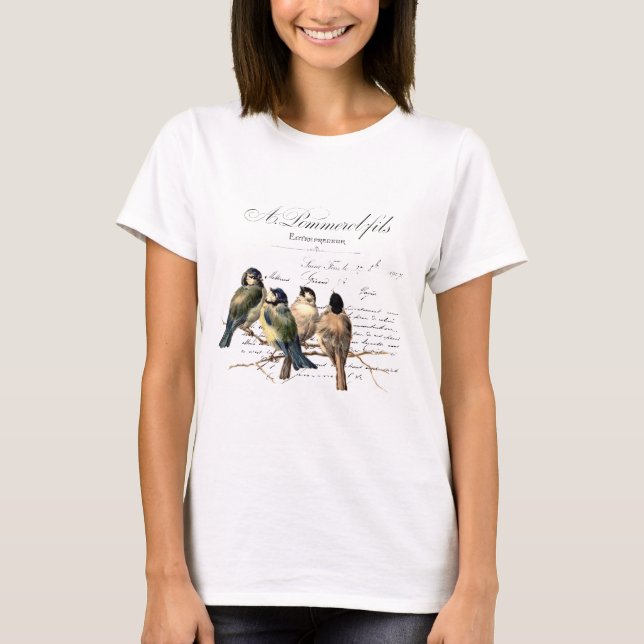 Vintage French Letter and Birds T-Shirt (Front)
