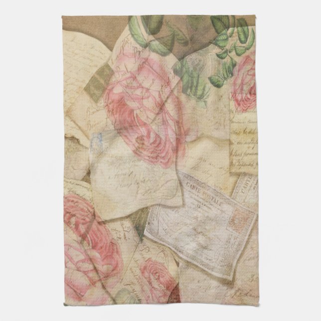 Vintage French Letters and Post Cards Tea Towel (Vertical)