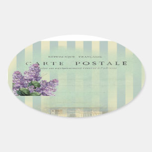 Vintage French Lilac Carte Postale Oval Sticker