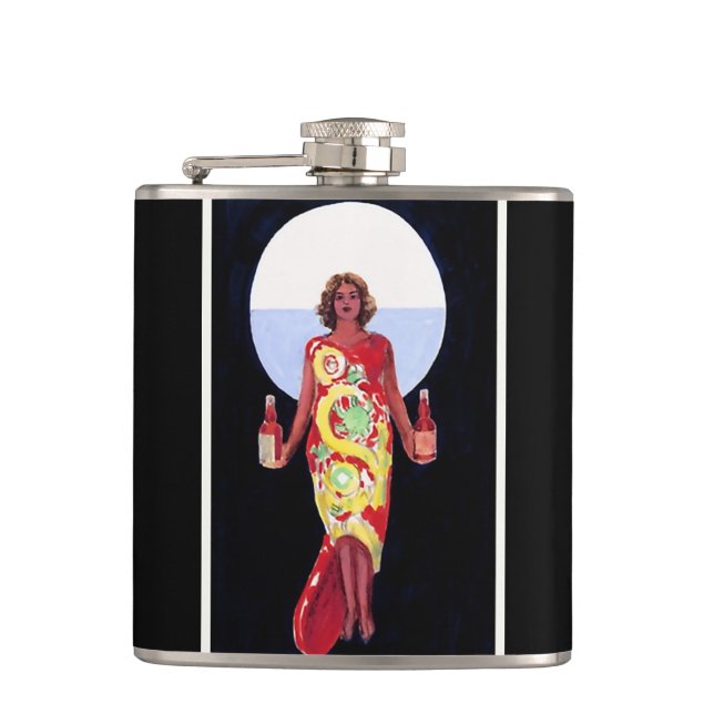 Vintage French Liqueur Woman 1920 Art Deco Poster Hip Flask (Front)