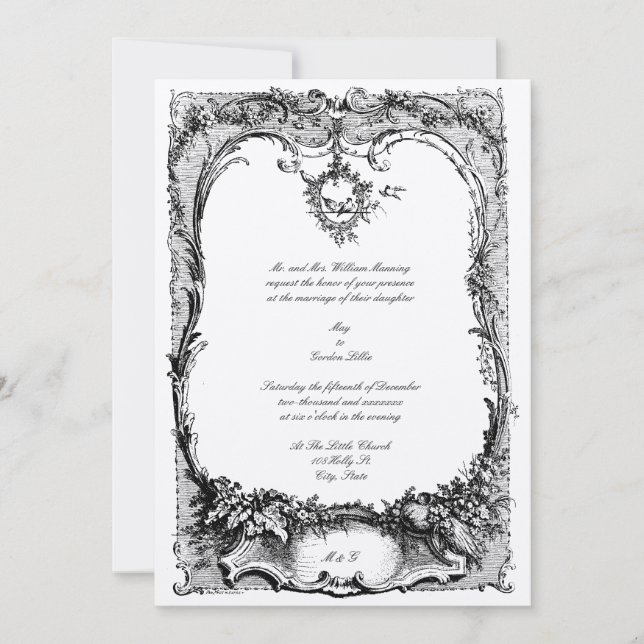 Vintage French Louis XV Rococo Wedding Invitation (Front)