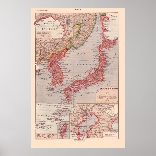 Vintage French map, 1920, Japan Poster (Front)