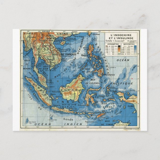 Vintage French map of Indonesia Postcard (Front)