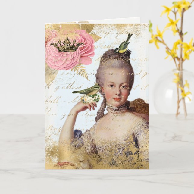 Vintage French Marie Antoinette shabby Card (Yellow Flower)