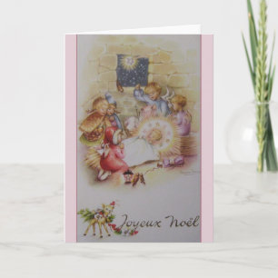 Vintage French Merry Christmas Nativity Christmas  Holiday Card
