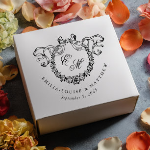 Vintage French Monogram Wreath Elegant Wedding Rubber Stamp