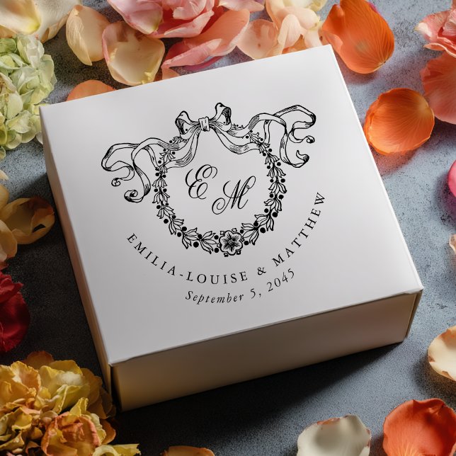 Vintage French Monogram Wreath Elegant Wedding Rubber Stamp (Creator Uploaded)