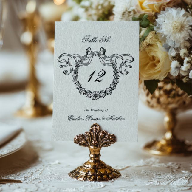 Vintage French Monogram Wreath Elegant Wedding Table Number (Creator Uploaded)