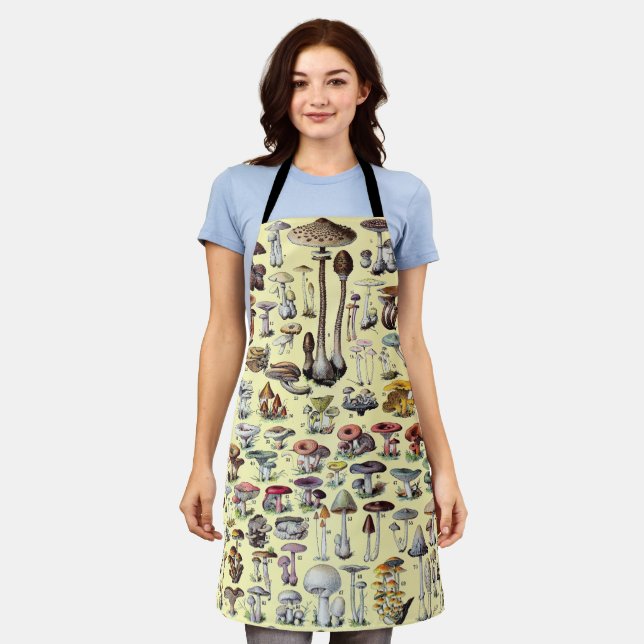 Vintage French Mushroom Cottagecore Botanical Art Apron (Worn)
