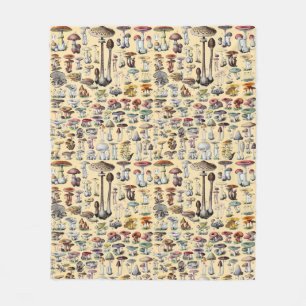 Vintage French Mushroom Cottagecore Botanical Art Fleece Blanket