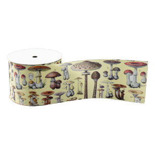 Vintage French Mushroom Cottagecore Botanical Art Grosgrain Ribbon