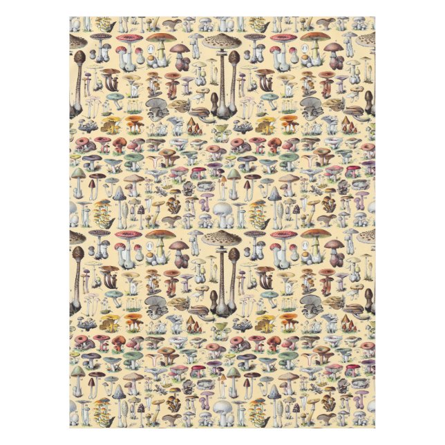 Vintage French Mushroom Cottagecore Botanical Art Tablecloth (Front)