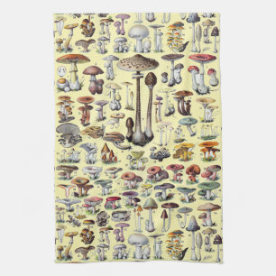 Vintage French Mushroom Cottagecore Botanical Art Tea Towel