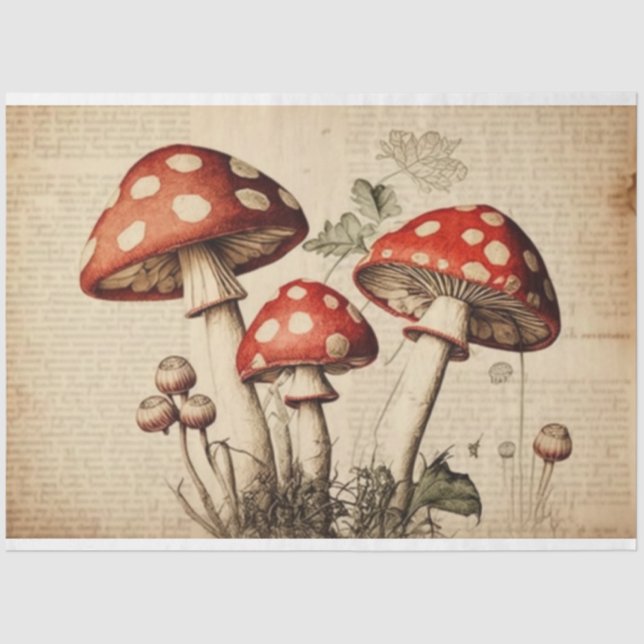 Vintage French Mushroom Page Decoupage Tissue Paper (Front)