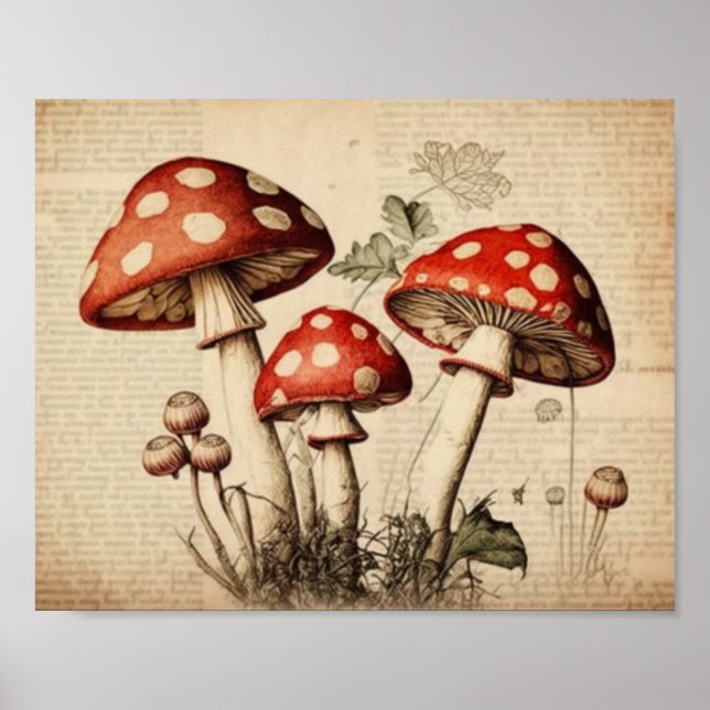 Vintage French Mushroom Page Wall Art (Front)