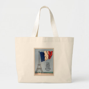 Vintage French National Flag & Eiffel Tower Large Tote Bag