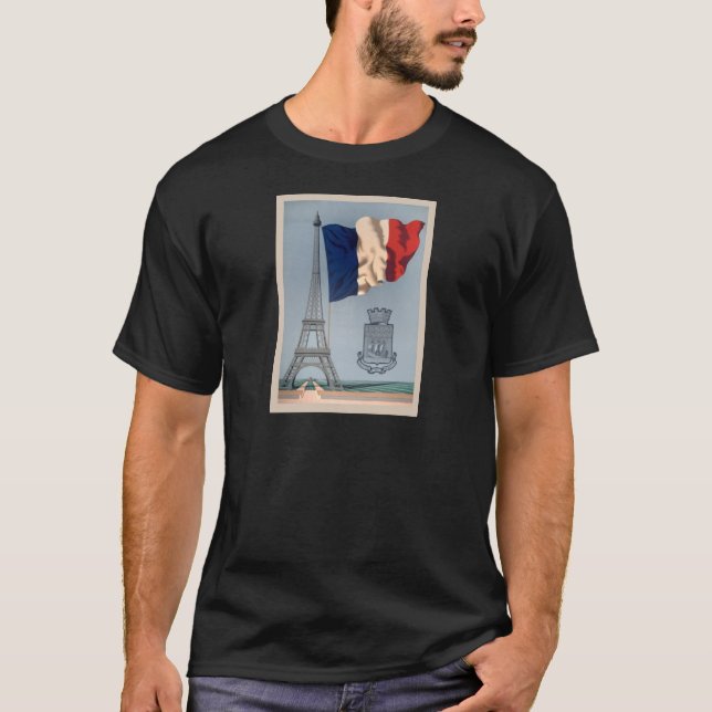 Vintage French National Flag & Eiffel Tower T-Shirt (Front)