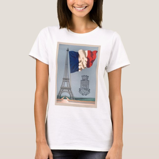 Vintage French National Flag & Eiffel Tower T-Shirt (Front)