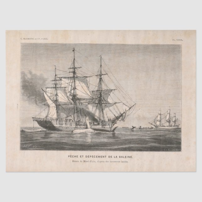 Vintage French Nautical Boat Ephemera Decoupage Tissue Paper (Front)