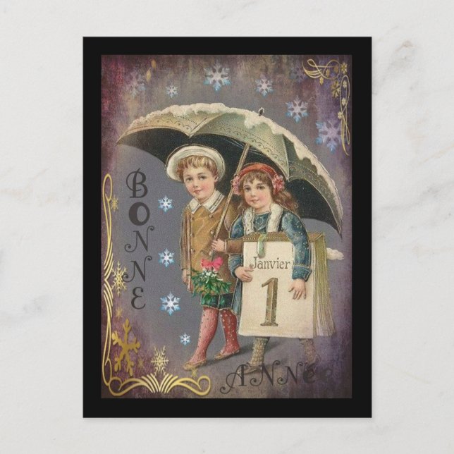 Vintage French New Year Holiday Postcard (Front)
