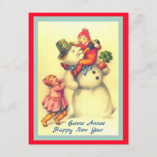 Vintage French New Year Snowman w/ Children (copy) Postcard