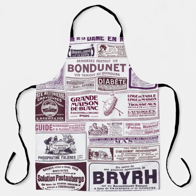 Vintage French Newspaper Ads 1910 Apron (Front)