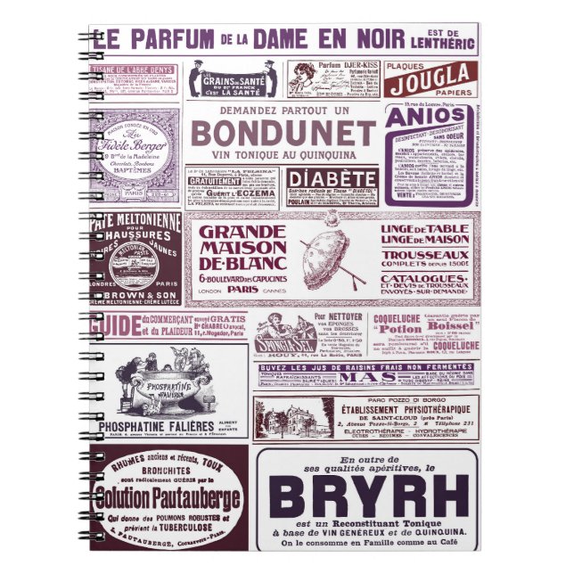 Vintage French Newspaper Ads 1910 Notebook (Front)