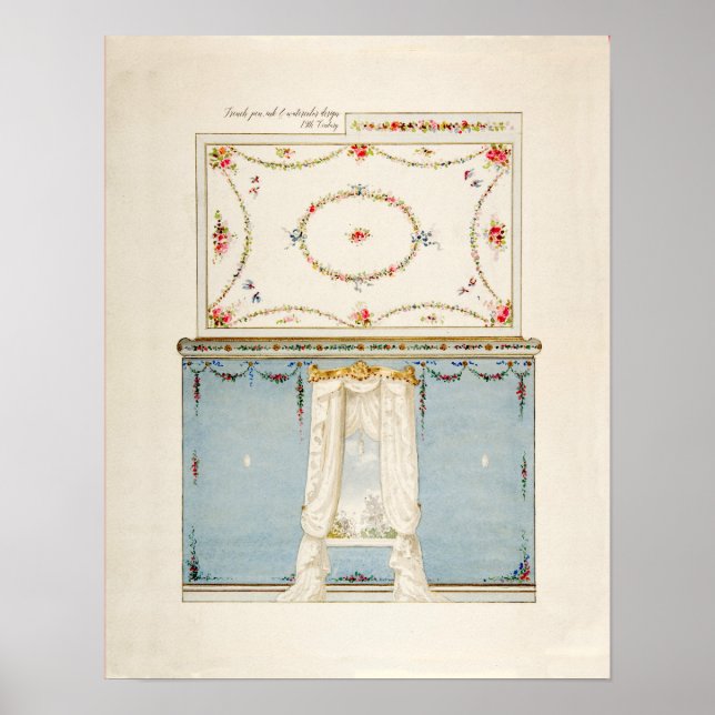 Vintage French Nursery Room Watercolor Floral Art Poster (Front)