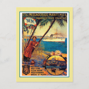 Vintage French ocean cruise travel advertising Postcard