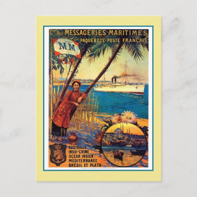Vintage French ocean cruise travel advertising Postcard (Front)