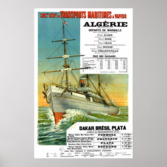 VINTAGE FRENCH OCEAN TRANSPORT TRAVEL POSTER (Front)