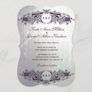 Vintage French Ornate Purple Sparkle Wedding Invitation