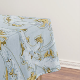 Vintage French Pale Blue Gold Scroll Elegant Chic  Tablecloth
