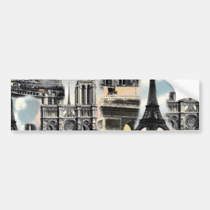 Vintage French Paris Travel Collage Eiffel Tower Bumper Sticker