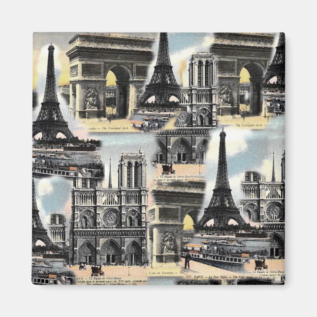 Vintage French Paris Travel Collage Eiffel Tower Magnet (Front)