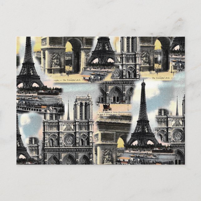 Vintage French Paris Travel Collage Eiffel Tower Postcard (Front)