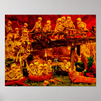 Vintage French Party in Hellsville Skeletons Devil Poster