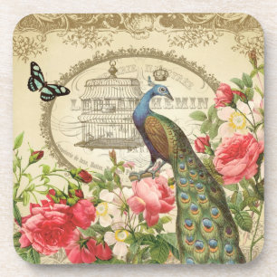 Vintage French Peacock  coaster