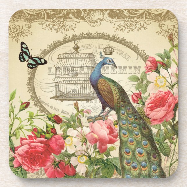 Vintage French Peacock  coaster (Front)