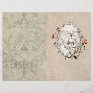 Vintage French Peasant Girl Pink Rose Journal Page