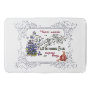 Vintage French Perfume Ad with Violets Bath Mat